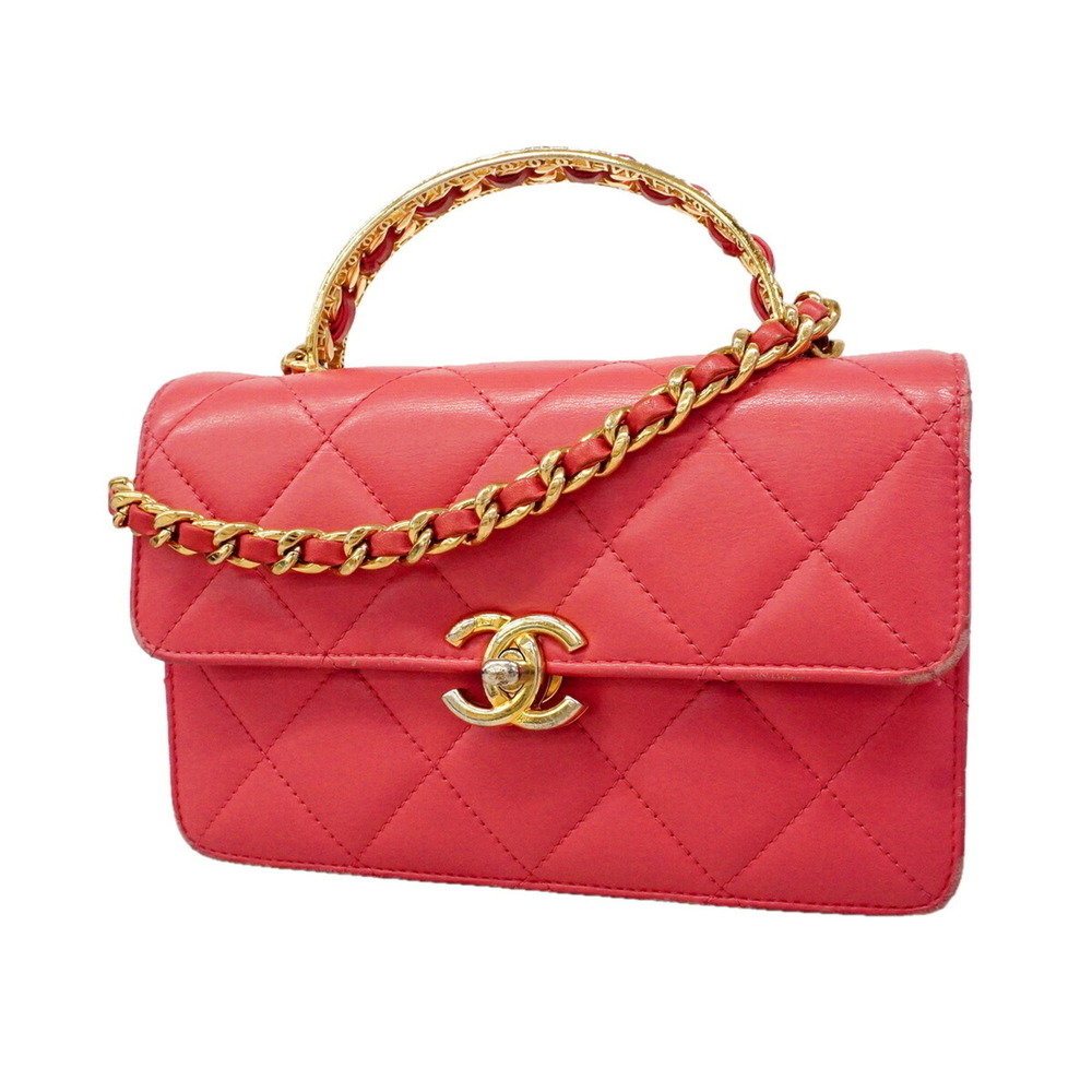 Chanel Matelassé Chain Shoulder Handbag, Lambskin, Pink, 2-way Bag for Women
